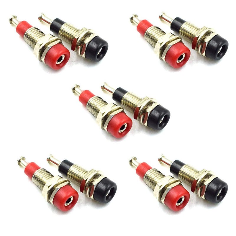bnafes 2mm Female Extended Bind Post Alloy Socket Plug Panel Terminal Banana Jack Connector Black and Red 10 Pcs - Image 1